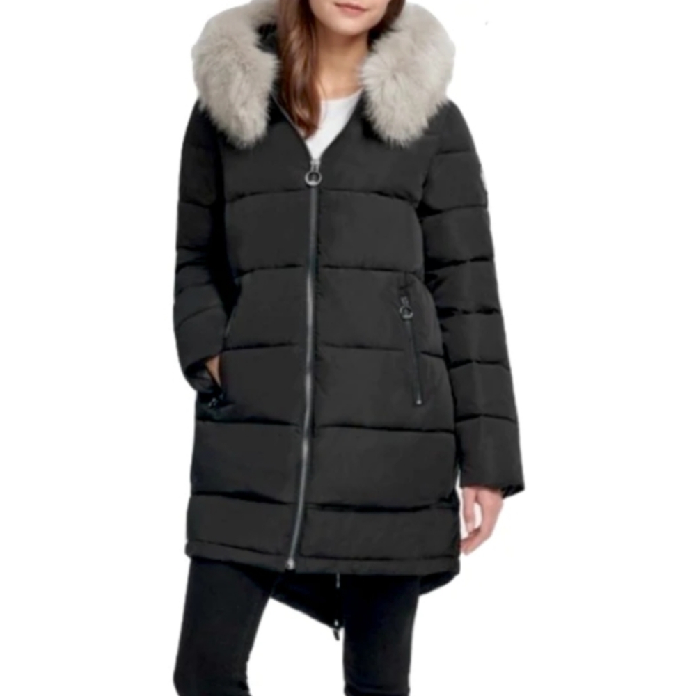 DKNY New Faux-Fur Trim Hooded Puffer  Jacket
